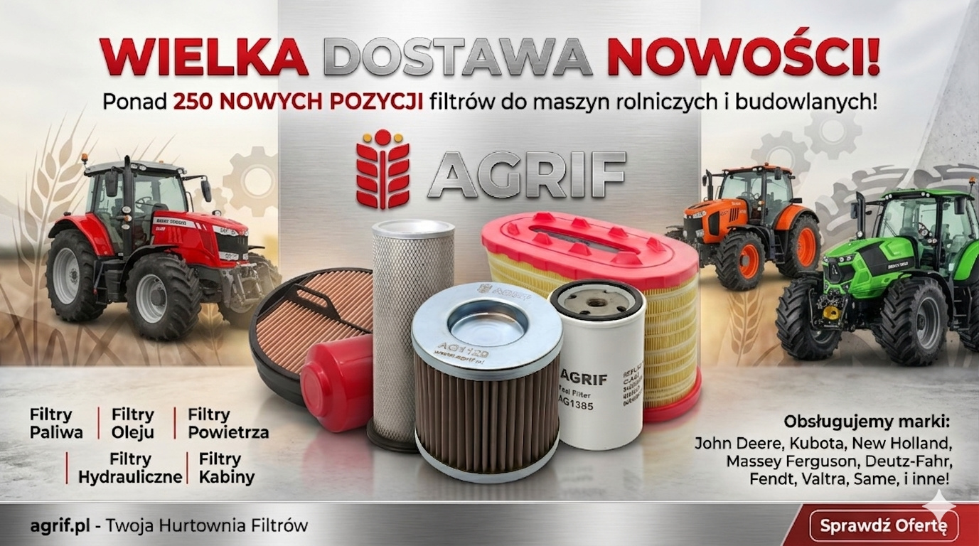 Nowa dostawa obejmująca filtry do maszyn rolniczych i budowlanych.